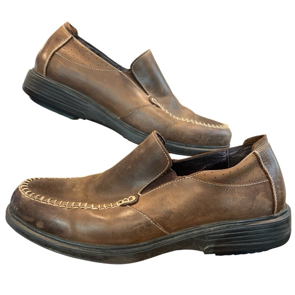 G-Defy Gravity Defyer Brown Leather Moc Toe Slip On Loafer Shoes Mens Size 13
